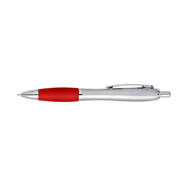 Pix plastic cu mecanism, corp argintiu cu grip rosu si mina tip parker  No. 1202