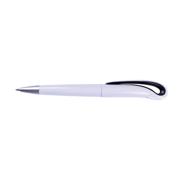 Pix plastic cu mecanism twist, corp alb si accesorii color, mina tip parker -negru