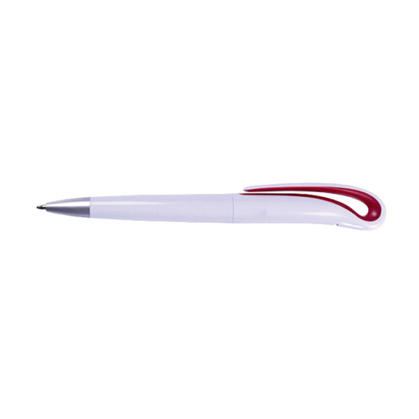 Pix plastic cu mecanism twist, corp alb si accesorii color, mina tip parker-rosu
