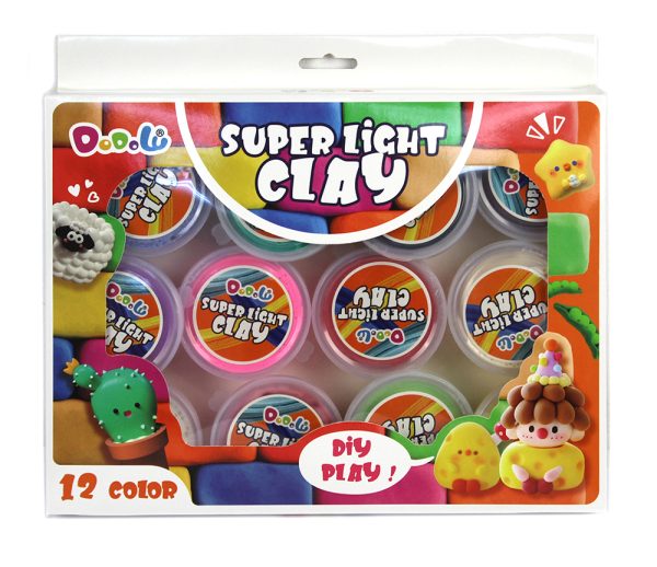 Plastilina "light clay" in cutie carton, 12 culori in borcan plastic No.MC1207