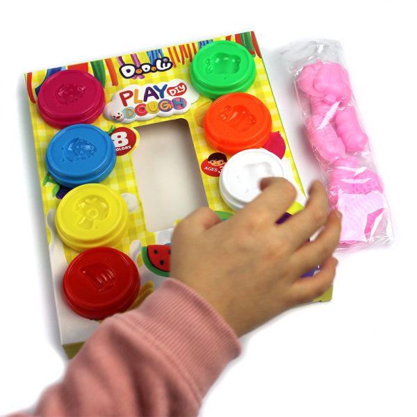 Plastilina "play dough" in cutie carton,  8 culori in borcan plastic, capac cu sablon, accesorii modelat No.9206
