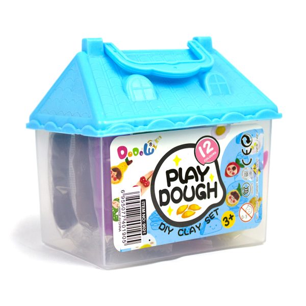 Plastilina "play dough" in cutie plastic forma casuta, 12 culori si accesorii No.9021