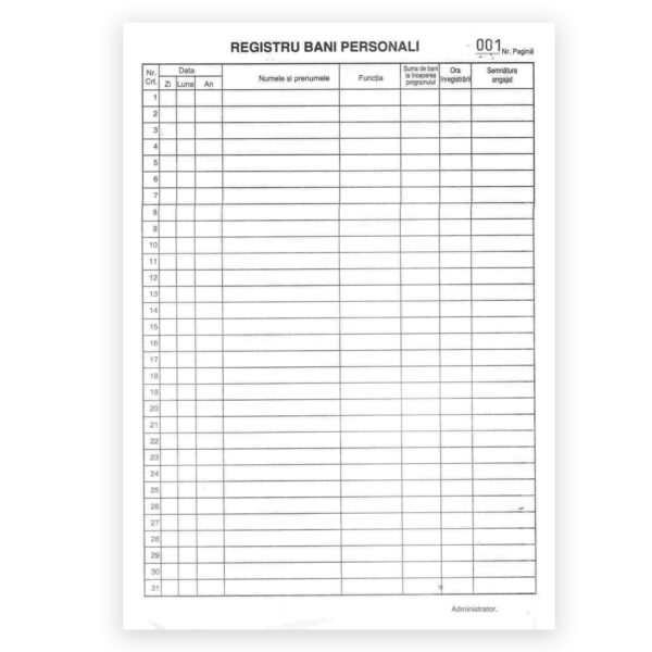 Registru bani personali A4,mucava