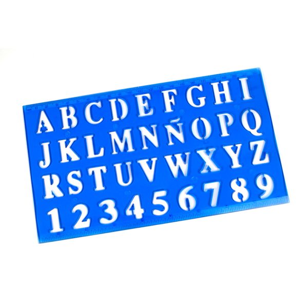 Sablon plastic cu litere mari si cifre, rigla 22 cm