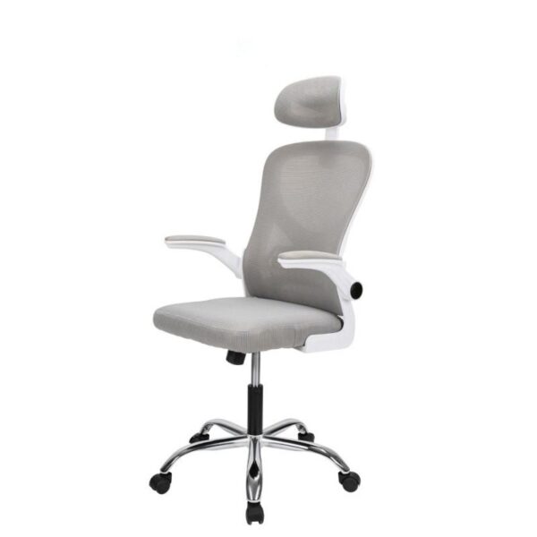 Scaun birou spatar Mesh, tetiera, sistem roti ABS alb/gri Deli