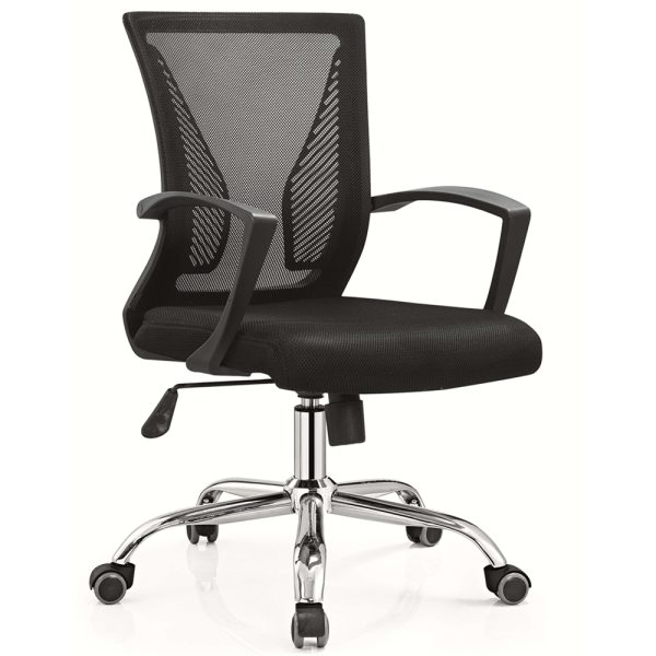 Scaun de birou office cu spatar mesh, manere plastic si baza din otel cromat EVOffice - negru