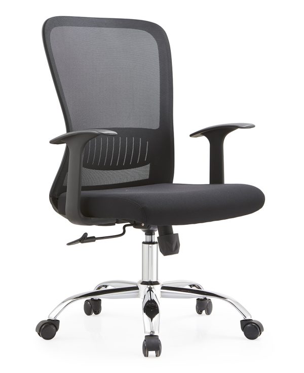Scaun de birou office cu spatar mesh, suport lombar, manere plastic si baza din otel cromat EVOffice - negru