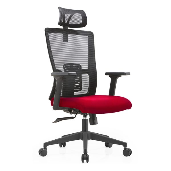 Scaun de birou office cu spatar mesh, tetiera reglabila pe inaltime, maner si baza din plastic EVOffice - rosu
