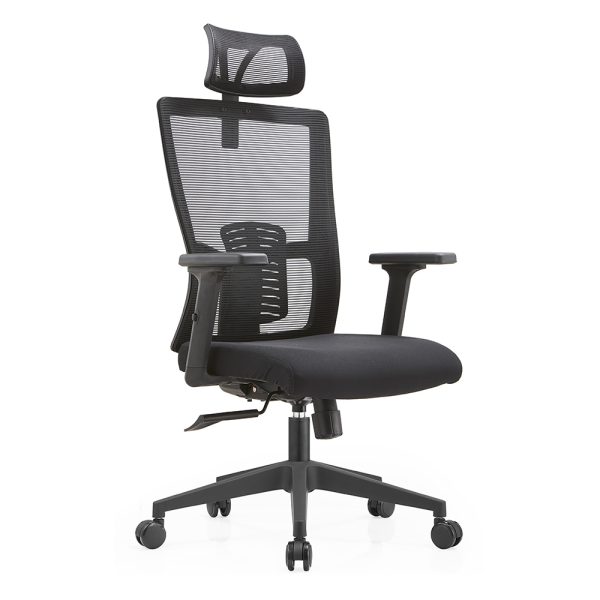 Scaun de birou office cu spatar mesh, tetiera reglabila pe inaltime, maner si baza din plastic EVOffice - negru