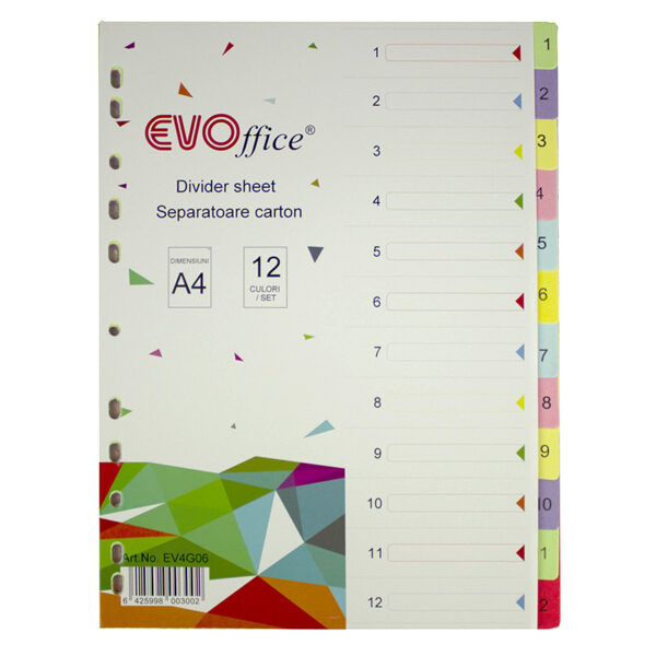 Separatoare carton 12 culori/set  EVOffice