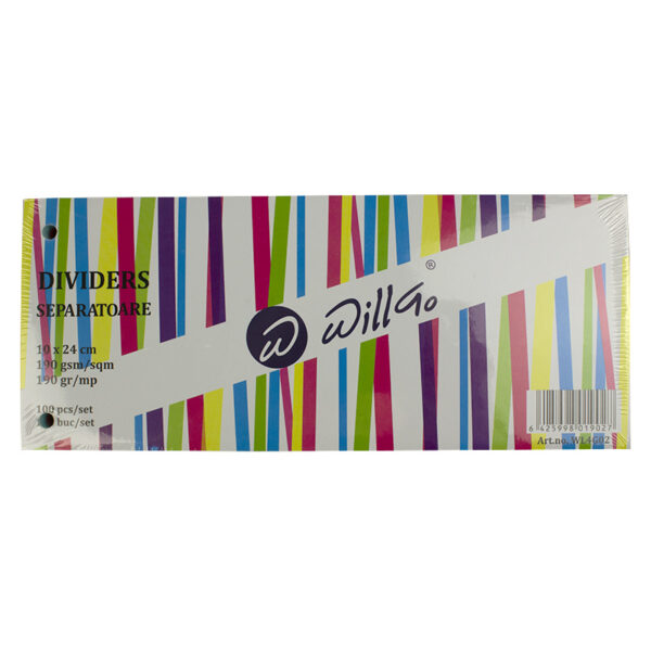 Separatoare carton color 190 g 10*24 cm 100 bucati/set, Willgo- 4 culori asortate