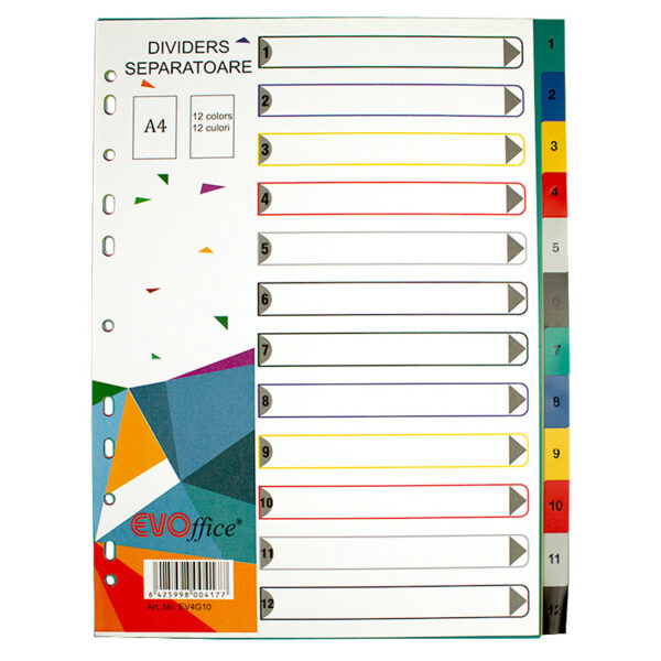 Separatoare plastic 12 culori/set Evoffice
