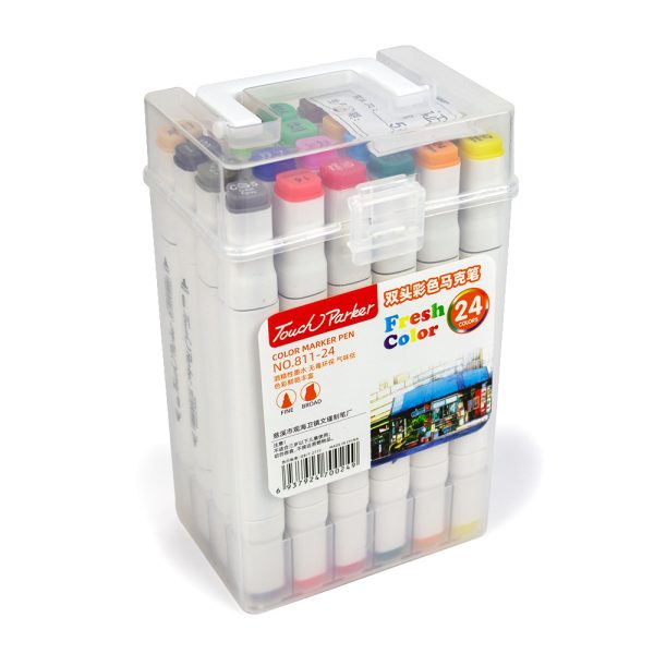 Set 24 carioci profesionale cu 2 capete, in cutie plastic