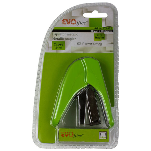 Set capsator metalic 24/6-26/6, 20coli 50% p-s(in blister+o cut de capse24/6)EVOffice-verde