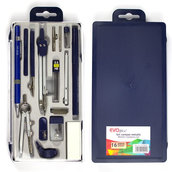 Set compas metalic 16 piese EVOffice