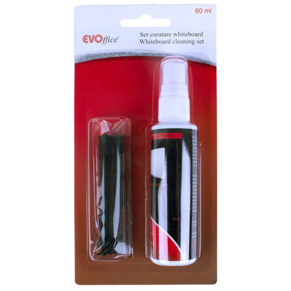 Set curatare whiteboard : spray 60 ml si laveta microfibra EVOffice