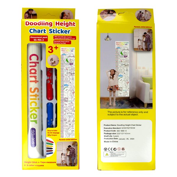 Set de colorat, autocolant de perete cu diagramă de înălțime 180 cm,  centimetru, 6 carioci