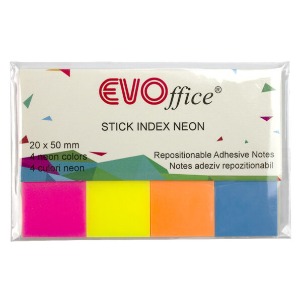 Stick index plastic 20*50 mm, 4 culori neon EVOffice