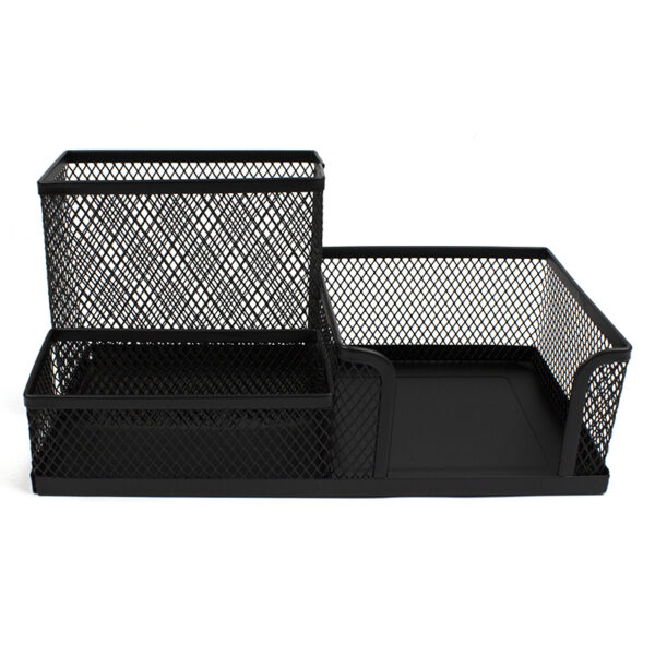 Suport metalic 2 compartimente instrumente scris si 1 compartiment cub hartie - negru