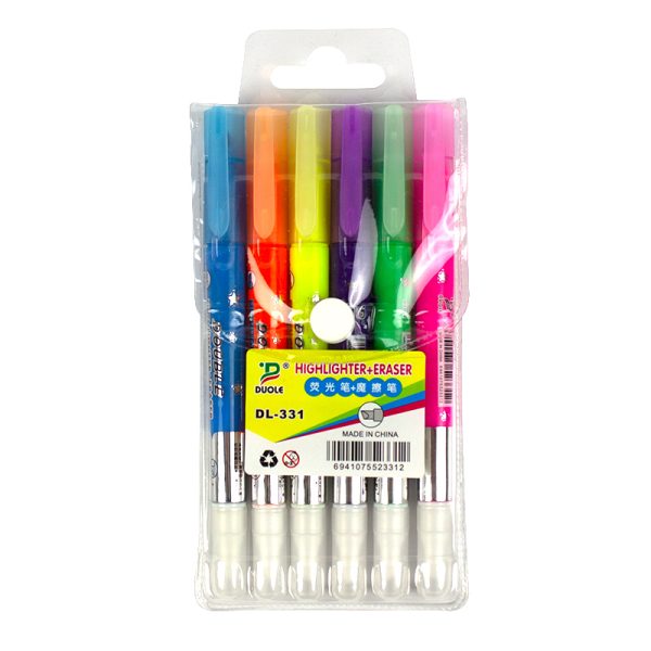 Textmarker cu stergere 6 culori/set No.331