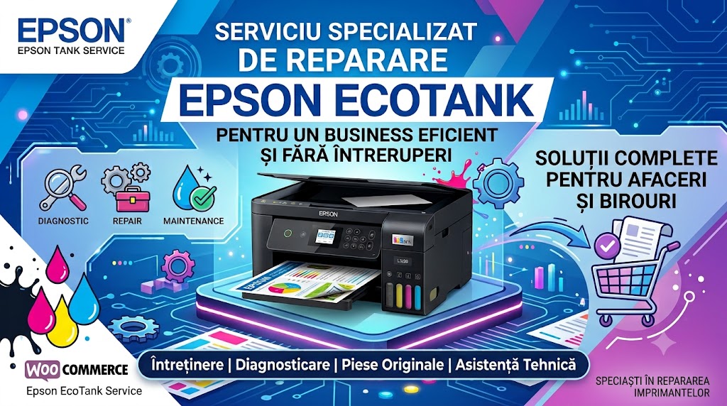 Service profesional pentru imprimante Epson, reparații și mentenanță cu piese originale.